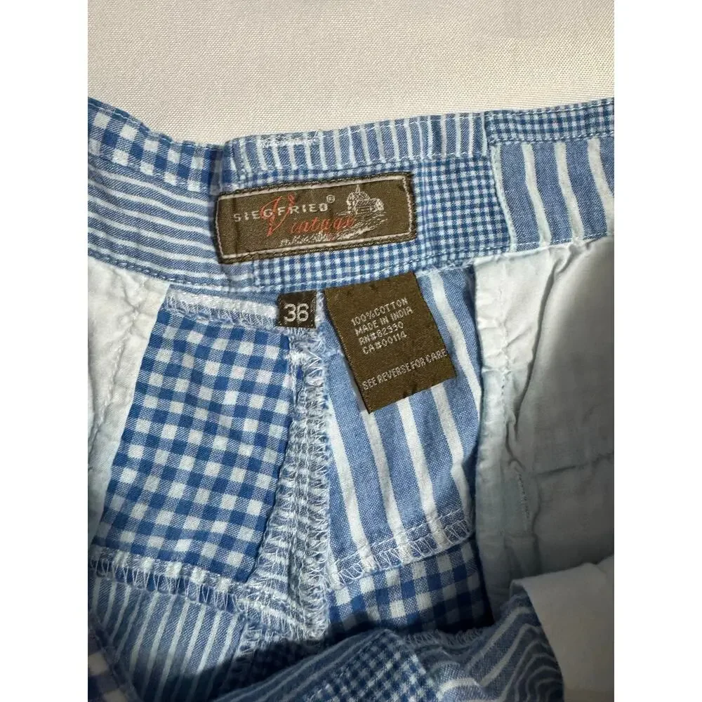 Vintage Siegfried Blue Shorts with Checker Sewn Patches - Men's Size 36